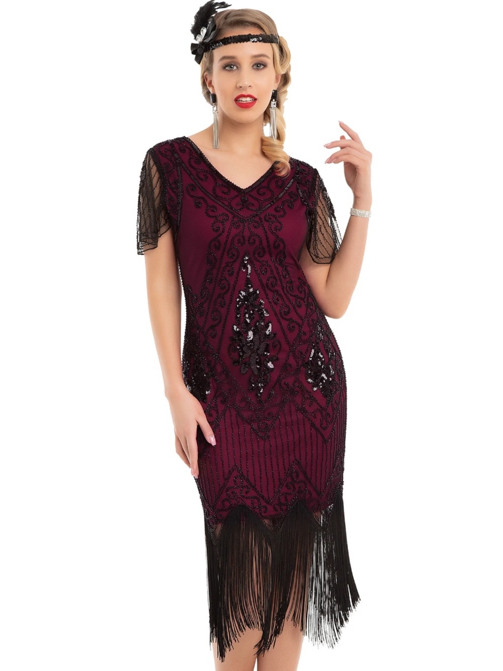 Pretty Guide 1920s Inspired Glitter Beaded FringedFlapper Dress